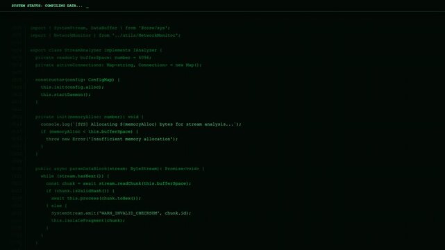 Programming code data decryption network system terminal screen.