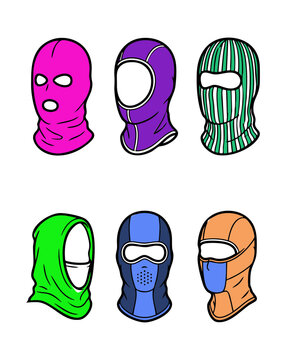 Set of colorful balaclava masks for winter sports and protection.