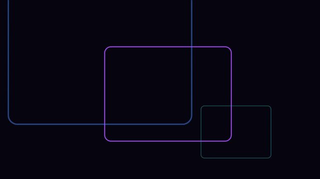 Minimalist neon geometric shapes background, abstract glowing rectangles motion modern digital interface animation 4k