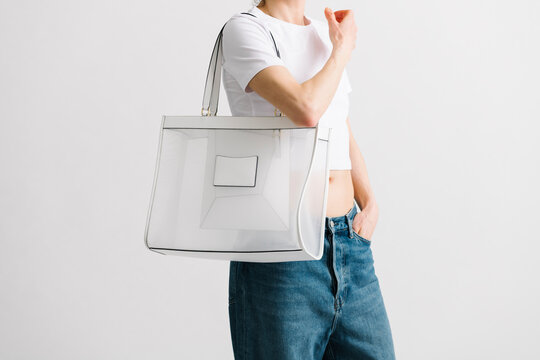 Clear Tote Bag Fashion Accessory With Jeans