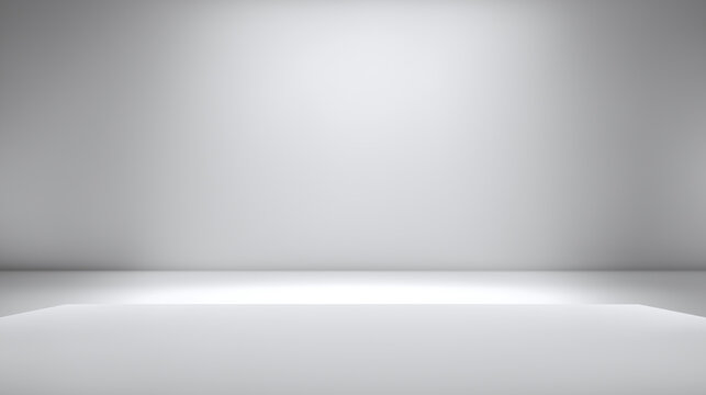 Minimal white wall smooth matte texture with soft overhead lighting illuminating empty studio floor creating clean modern backdrop for product or architectural photography, serene neutral mood