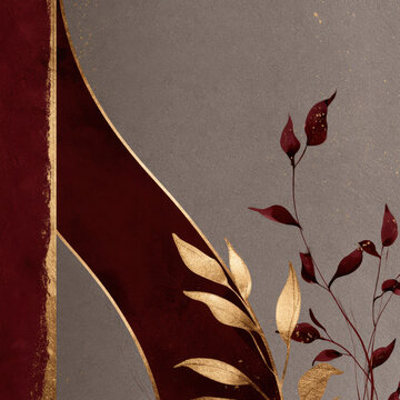 luxurious burgundy and gold background with elegant metallic leaves geometric diagonal lines and soft textured grey canvas ideal for high end invitations greeting cards and modern luxury art