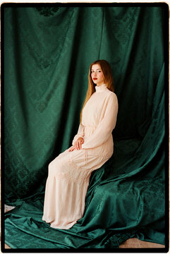 Woman posing in vintage dress