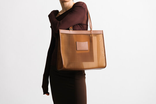 Model With Transparent Brown Tote Bag