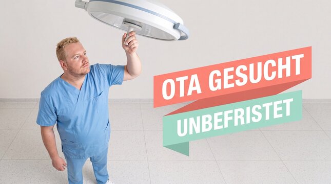 Operationstechnischer Assistent stellt OP-Leuchte im Operationssaal ein