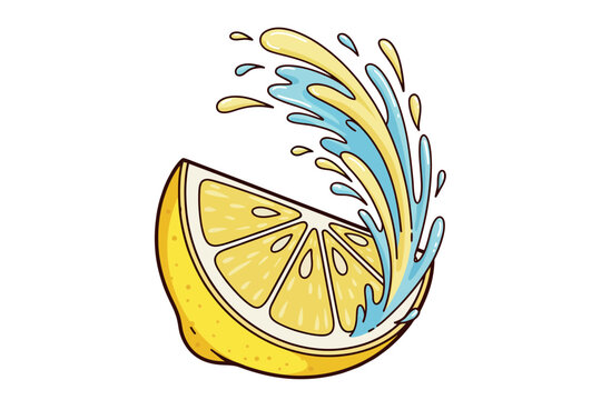 Juicy Lemon Slice Splashing Water Droplets Fresh Citrus Illustration