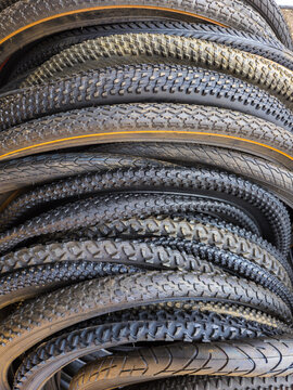 Close-Up of Large Stack of Bicycle Tires