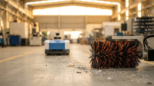 Industrial cleaning machine warehouse uses AI logistics network technology for automated floor maintenance and efficient material handling