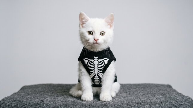 Kitten in skeleton shirt