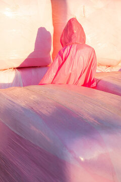  Mixing nature and manmade material. Pink plastic on soft sunlight