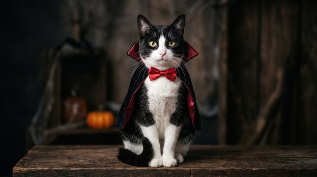 Cat in vampire costume