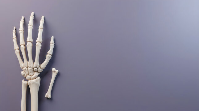 Human hand skeleton isolated on a gradient purple and blue background