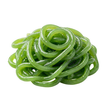 Single pile of Thai lod chong pandan noodles isolated on transparent background