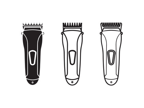 Three different hair clippers in black and white illustrations side by side