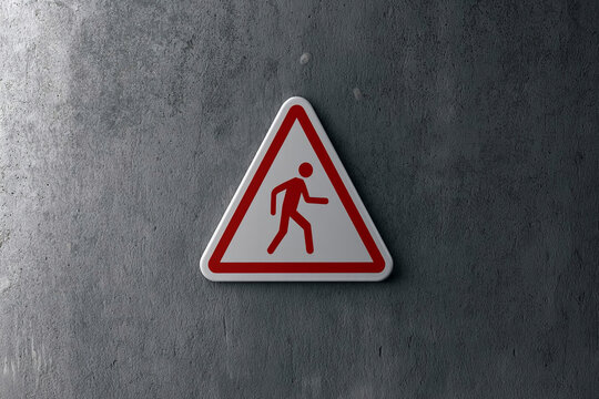 Sign warns about walking in a specific area near a grey wall during daylight