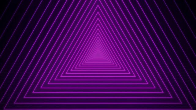 Neon purple triangular tunnel abstract background glowing geometric pattern seamless loop motion