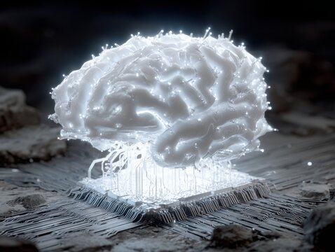 Abstract glowing brain illustration on textured surface  