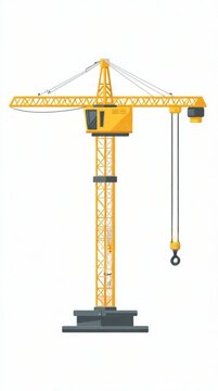 Yellow construction tower crane vector illustration isolated on white background for industrial building project