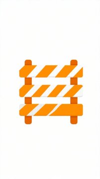 Vector orange and white striped construction barricade icon on white background for road safety and warning design