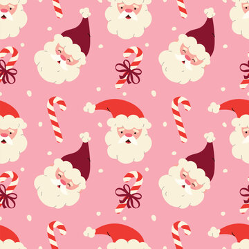 Seamless pattern with Santa Claus. Merry Christmas vector design background.	