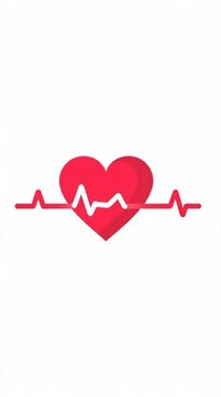 Healthy heart pulse line illustration with a red heart symbol and a heartbeat line across white background