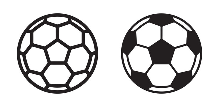 Line art and solid style soccer ball vector illustrations on transparent backdrop for sports logo design.