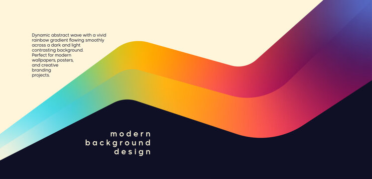 Abstract wave with vibrant gradient flowing smoothly across a dark and light background. Vector illustration.