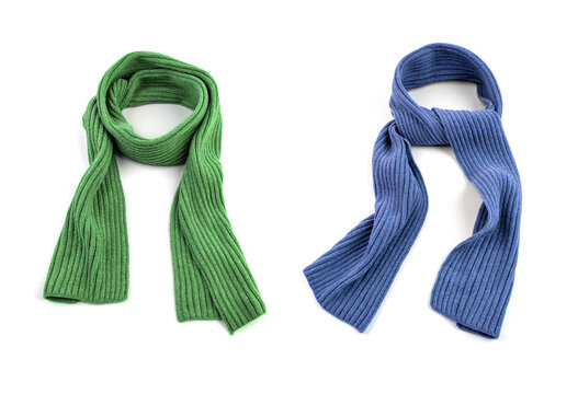 Green and blue scarf on a white background.