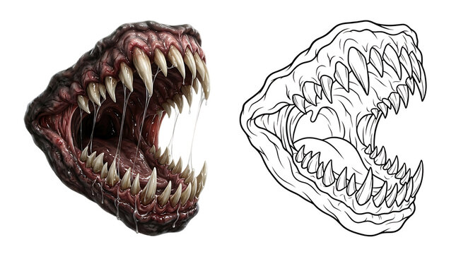 Horror monster mouth with sharp teeth and slime isolated on transparent background, helloween, helloween 2026, helloween png, helloween element