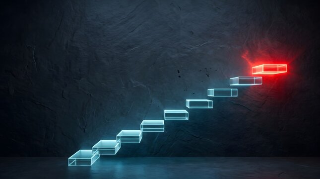 Stairs with glowing red top step leading up.