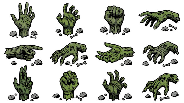 Set of zombie hands in various gestures isolated on transparent background, Halloween, Halloween 2026, Halloween png, Halloween element	