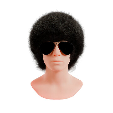 3d mannequin plinth with afro hair style and sunglasses, transparent background
