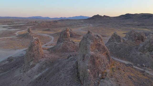 Aerial Trona Pinnacles California Desert Landscape Fly Through