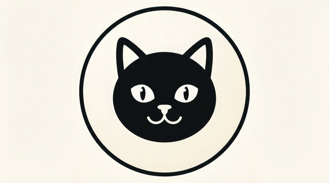 Minimalist black cat head icon in a circle