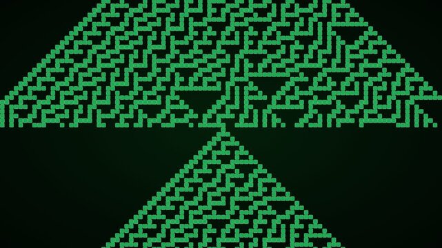 Minimalist green pixelated forest pattern on solid black background