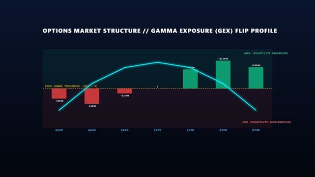 Options market structure chart visualizing gamma exposure and flip profile analysis