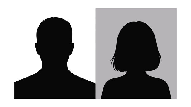Silhouette profiles of man and woman side by side on white and gray backgrounds simple vector graphics for design projects and presentations