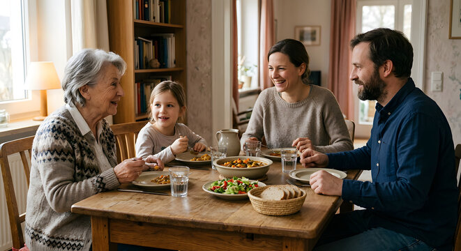 Drei Generationen genie&szlig;en gemeinsame Familienzeit