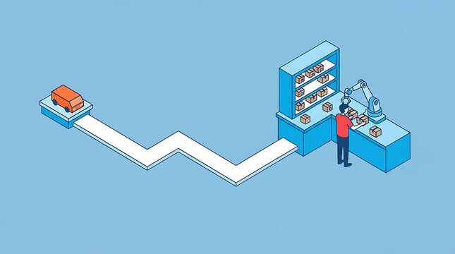 Warehouse Automation Illustration Showing Automated Logistics And