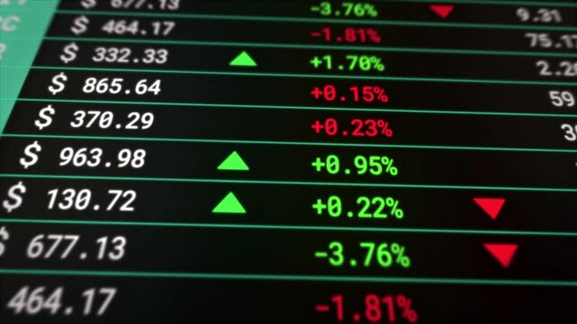 Stock Market Ticker with Digital Numbers and Changing Prices, Financial Trading Animation. economy digital business concept
