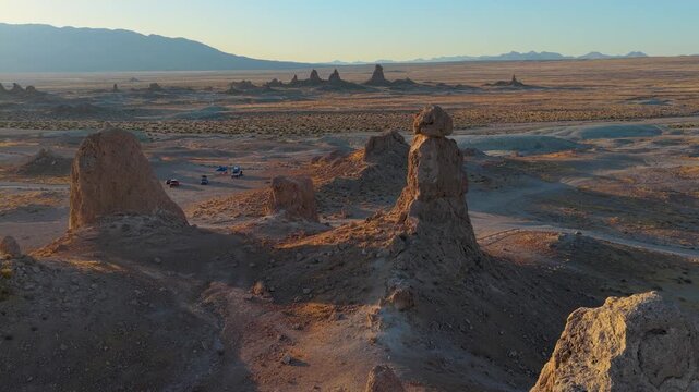 Aerial Trona Pinnacles California Desert Landscape Fly Through