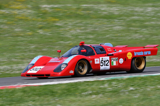 Scarperia, Italy April 5th 2024: Ferrari 512 M 1971 drive by David HART in action during Mugello Classic 2024 at Mugello Circuit in Italy.