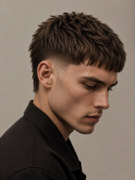 Profile view of a young man with textured hairstyle