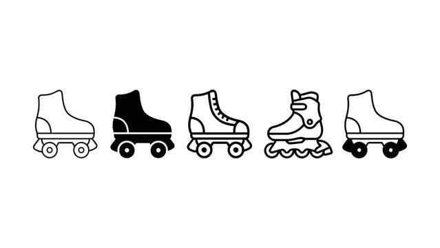Set of black and white roller skates and inline skates icons