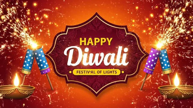 diwali festival banner in beautiful style with burning crackers