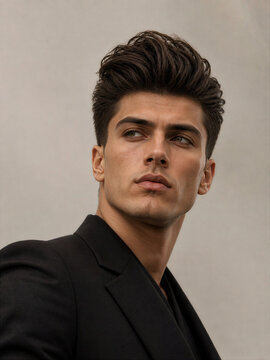 Man in a black blazer looking confidently to the side