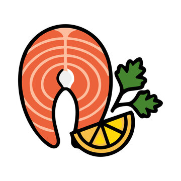 Salmon steak with lemon and parsley garnish healthy food icon