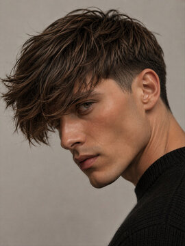 Close-up portrait of a young man with styled hair