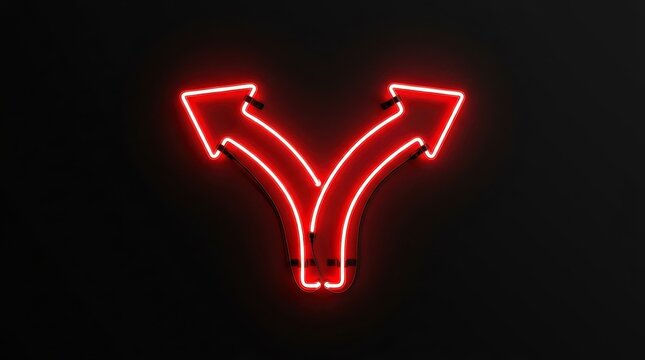 Red Neon Glowing Double Arrow Pointing Left and Right on Black Background Representing Choice and Decision Making