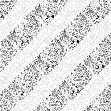 Hand-Drawn Diagonal Whimsical Doodle Seamless Pattern